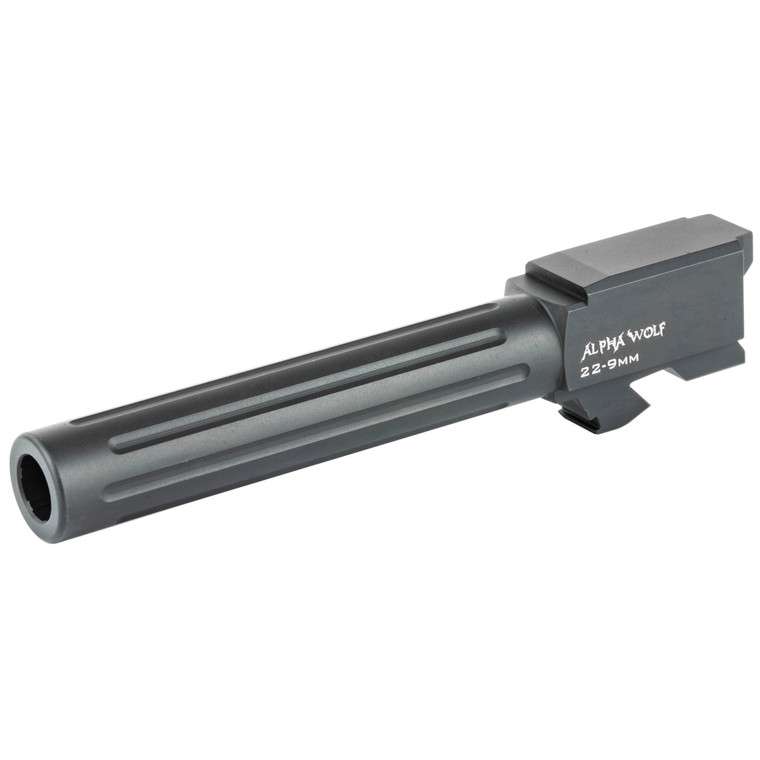 Lone Wolf Distributors, AlphaWolf Barrel, 9MM, Salt Bath Nitride Coated, Fluted, 416R Stainless Steel, Conversion to 9mm Stock Length, For Glk 22/31