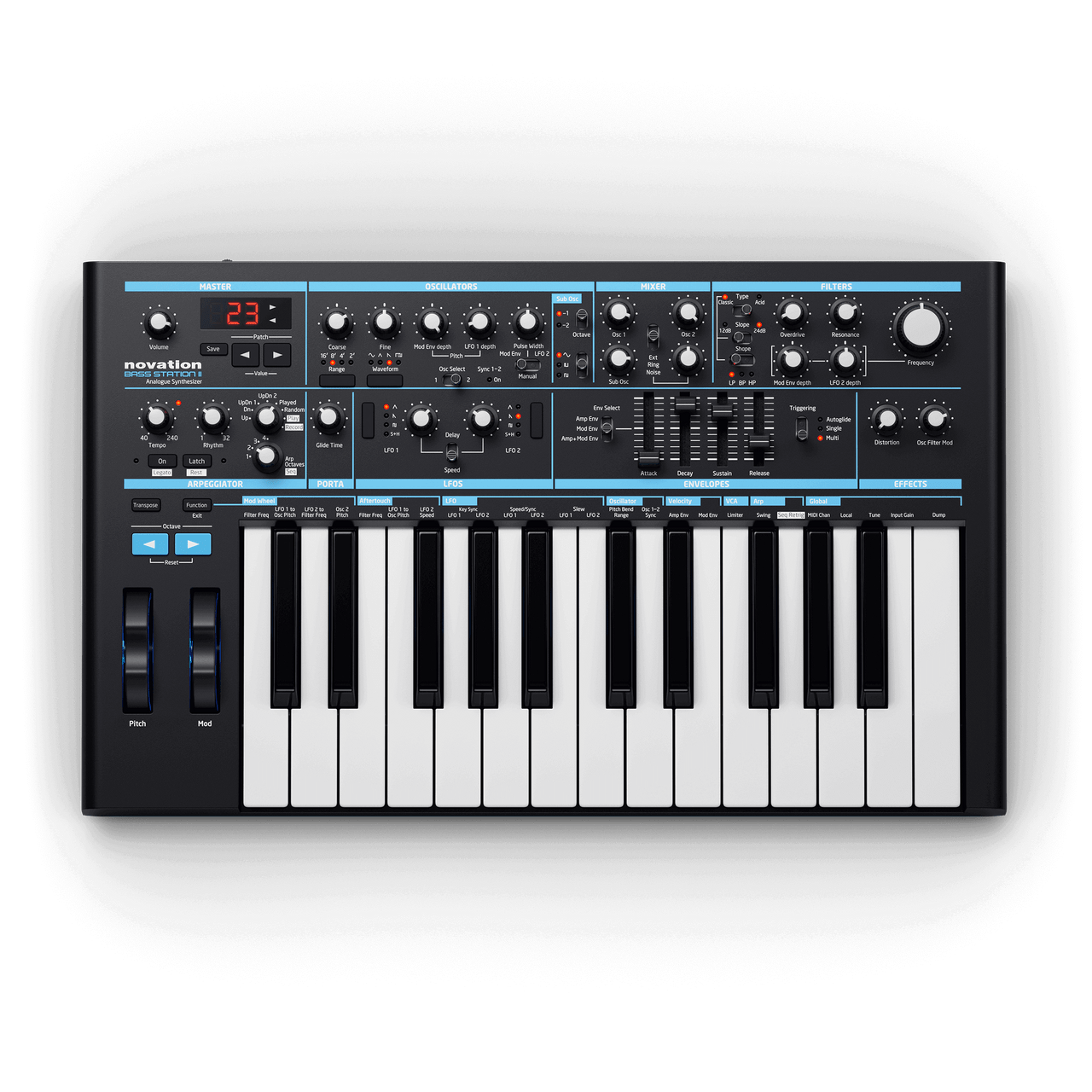 Novation Bass Station ii アナログシンセサイザー bass-station-II-top-2400-