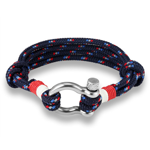 Stainless Shackle Bracelet with Adjustable Cord (Navy)
