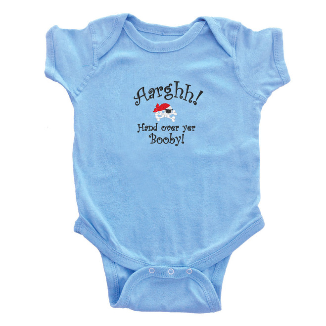 "Hand Over Yer Booby" Infant Baby Rib Onesie Light Blue