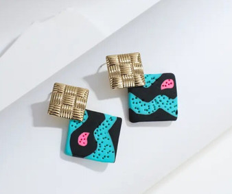 Beautiful Gold and Teal Mable Elegant  and Trendy Earrings