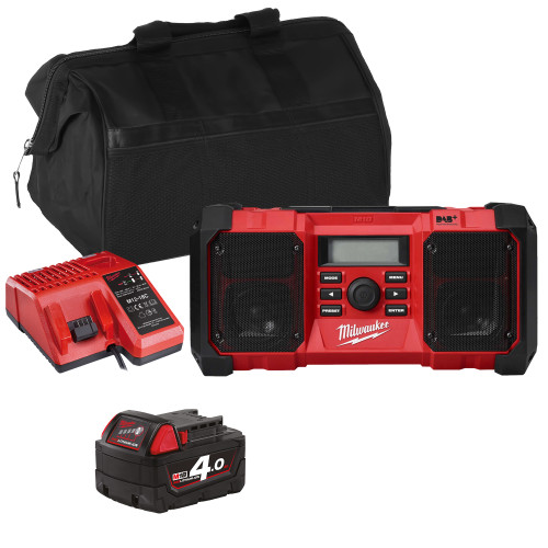Milwaukee M18 JSRDABITS 18V M18 DAB+ Radio with 1 x 4Ah Battery, Charger and Bag