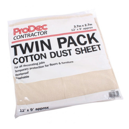 Prodec Contractor 12' X 9' Cotton Dust Sheets - Pack 2