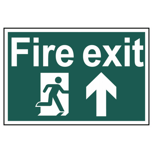 Scan Fire Exit Running Man Arrow Up PVC Sign - 300mm x 200mm