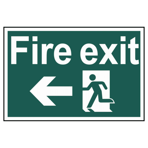 Scan Fire Exit Running Man Arrow Left PVC Sign - 300mm x 200mm