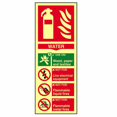 Scan Fire Extinguisher Composite Water - Photoluminescent PVC Sign 75mm x 200mm