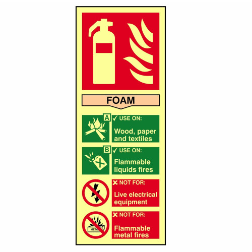 Scan Fire Extinguisher Composite Foam - Photoluminescent PVC Sign 75mm x 200mm