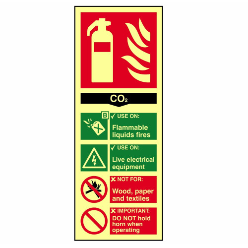 Scan Fire Extinguisher Composite CO2 - Photoluminescent PVC Sign 75mm x 200mm