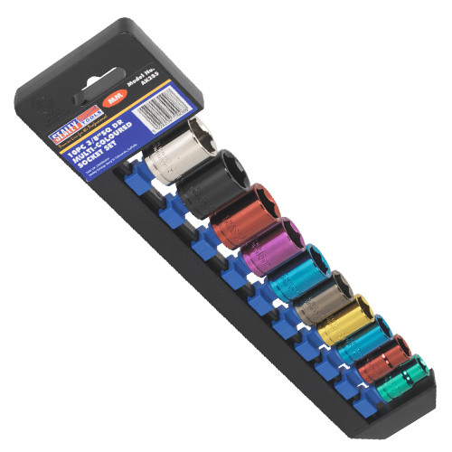 Sealey 3/8'' Square Drive Multi-Coloured 6 Point Walldrive Metric Socket Set 10 Piece
