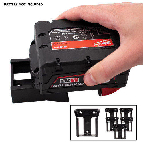 Stealth Mount Milwaukee Battery Holders Suitable for 18V M18 Batteries - Black Pack of 6