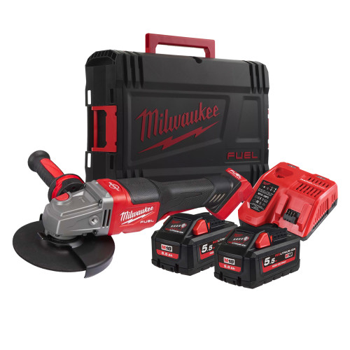 Milwaukee M18 FHSAG125XPDB-552X 125mm Angle Grinder with 2 x 5.5AH Batteries, Charger and Case