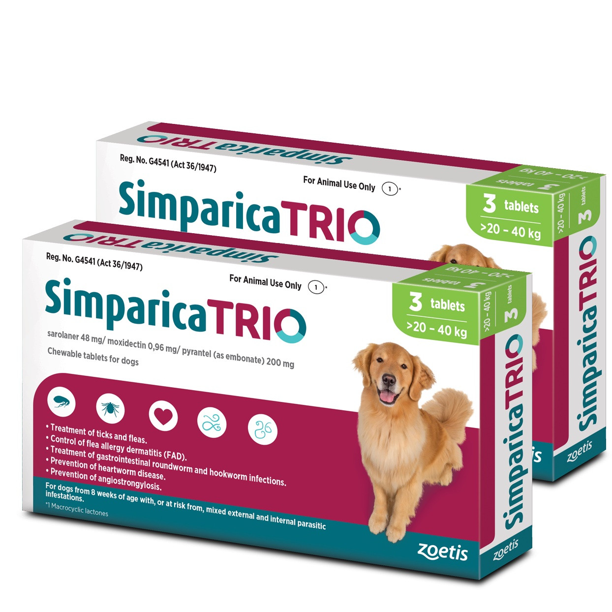 Simparica TRIO Chews for Dogs 44-88 lbs kg) Green