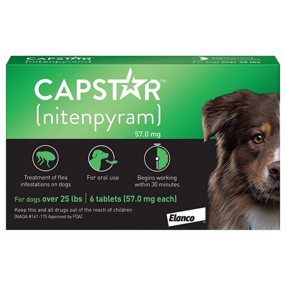 Capstar Flea Treatment Tablets for Dogs 26-125 lbs (11.1-57 kg) - Green 6 Tablets