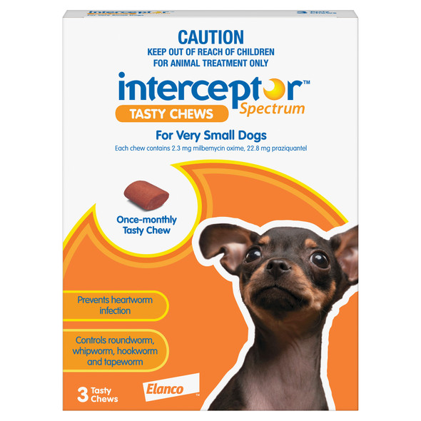 Interceptor Spectrum Chews for Dogs 2-8 lbs (up to 4 kg) - Orange 3 Chews