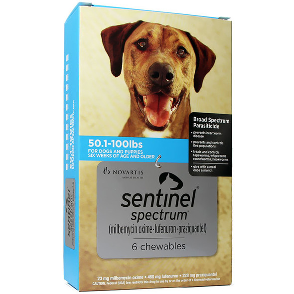 Sentinel Spectrum Chews for Dogs 50.1-100 lbs (22-45 kg) - Blue 6 Chews