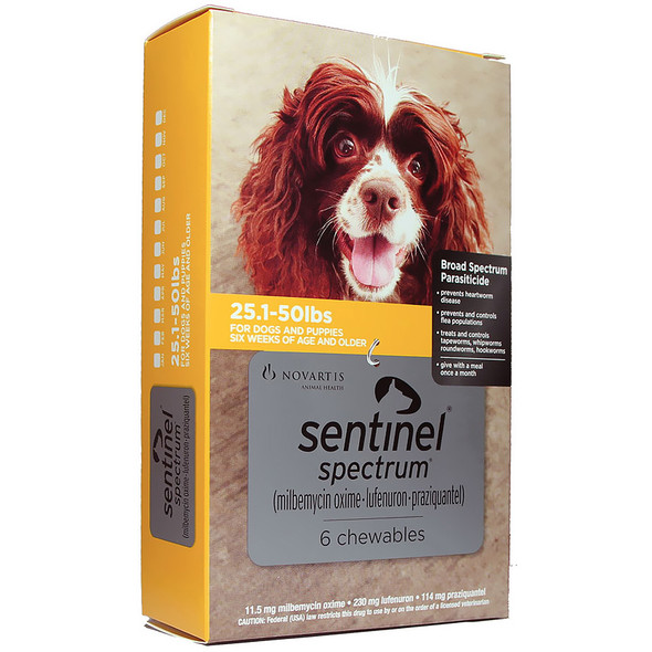 Sentinel Spectrum Chews for Dogs 25.1-50 lbs (11-22 kg) - Yellow 3 Chews