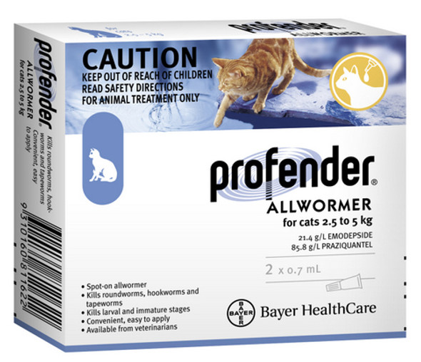 Profender Allwormer for Cats 5.5-11 lbs (2.5-5 kg) - Blue 2 Doses