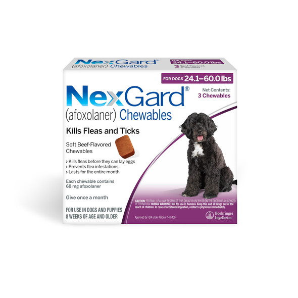 Nexgard Chews for Dogs 24.1-60 lbs (10.1-25 kg) - Purple 3 Chews