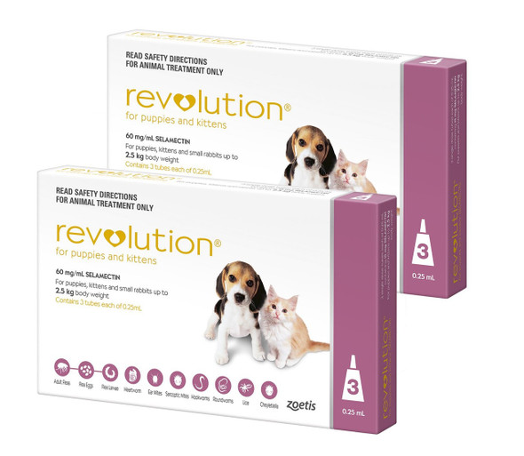 Revolution for Puppies & Kittens up to 5 lbs (up to 2.5 kg) - Mauve 6 Doses