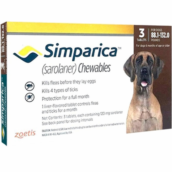 Simparica Chews for Dogs 88-132 lbs (40.1-60 kg) - Red 3 Chews