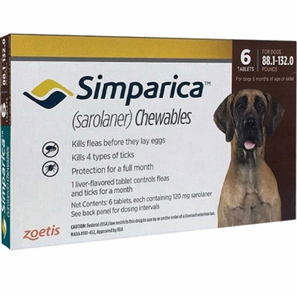 Simparica Chews for Dogs 88-132 lbs (40.1-60 kg) - Red 6 Chews + 1 Bonus Chew (7 Total)