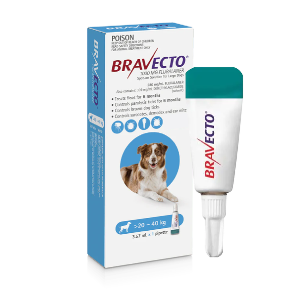 Bravecto Topical Solution for Dogs 44-88 lbs (20-40 kg) - Blue 1 Dose