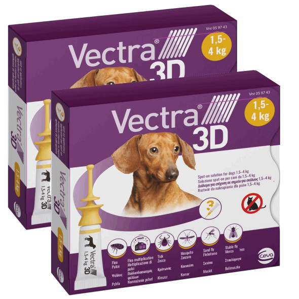 Vectra 3D for Dogs & Puppies 2.5-10 lbs (1.5-4 kg) -  6 Doses