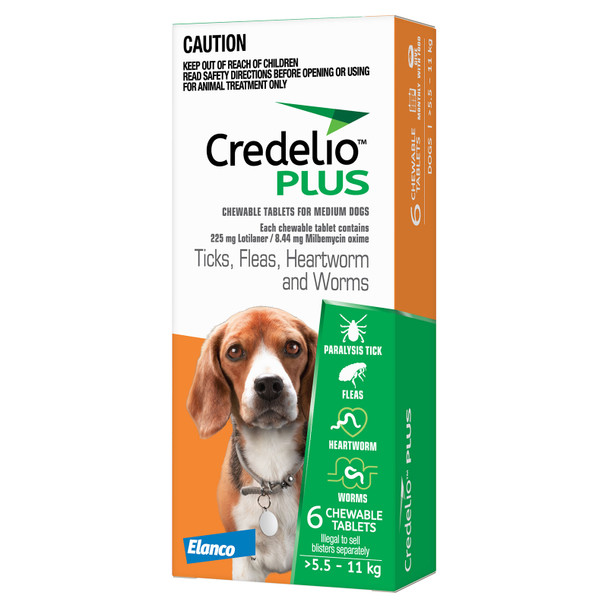 Credelio PLUS for Dogs 12.1-25 lbs (5.5-11 kg) - Orange 6 Tablets