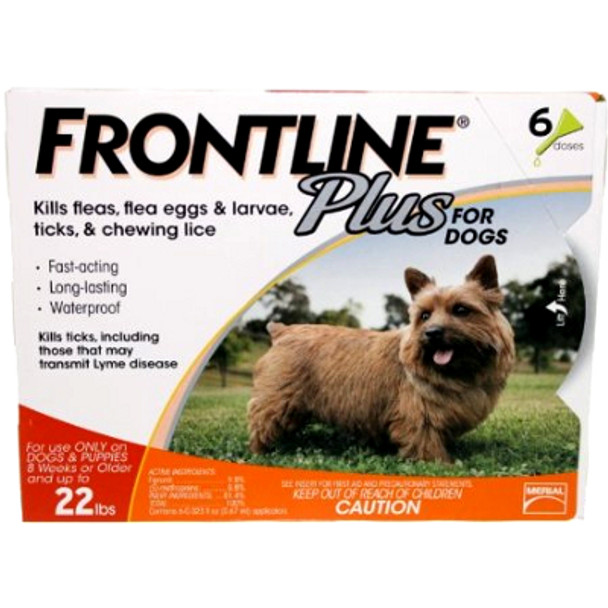 Frontline Plus for Dogs up to 22 lbs (up to 10 kg) - Orange 6 Doses