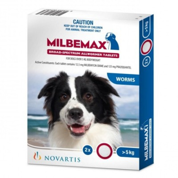 Milbemax Allwormer for Dogs 11-55 lbs (over 5 kg) -  2 Tablets