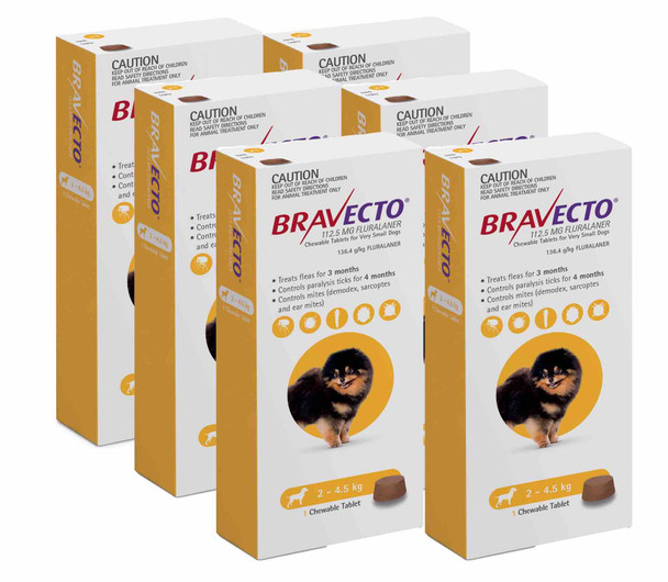 Bravecto Flea and Tick Chew for Dogs 4.4-9.9 lbs (2-4.5 kg) - Yellow 6 Chews