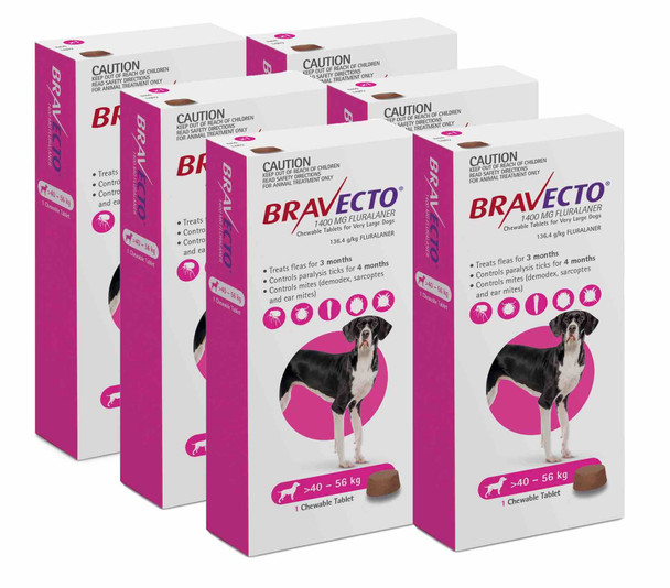 Bravecto Flea and Tick Chew for Dogs 88-123 lbs (40-56 kg) - Pink 6 Chews