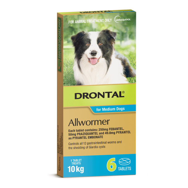 Drontal Allwormer Tablets for Dogs up to 22 lbs (up to 10 kg) -  6 Tablets