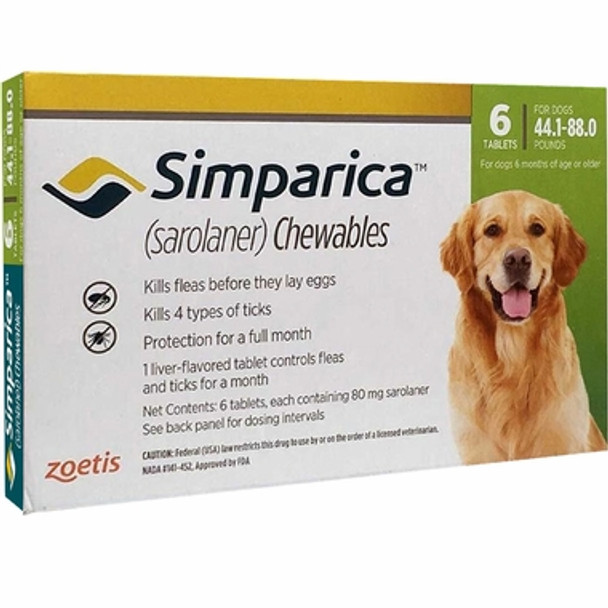 Simparica Chews for Dogs 44-88 lbs (20.1-40 kg) - Green 6 Chews