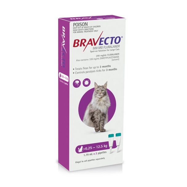 Bravecto Topical Solution for Cats 13.8-27.5 lbs (6.25-12.5 kg) - Purple 2 Doses