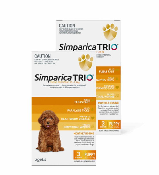 Simparica TRIO Chews for Puppies 2.8-5.5 lbs (1.3-2.5 kg) - Yellow 6 Chews