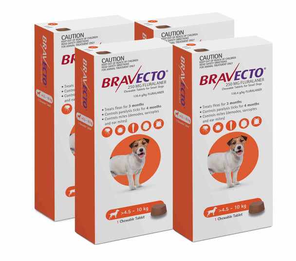 Bravecto Flea and Tick Chew for Dogs 9.9-22 lbs (4.5-10 kg) - Orange 4 Chews