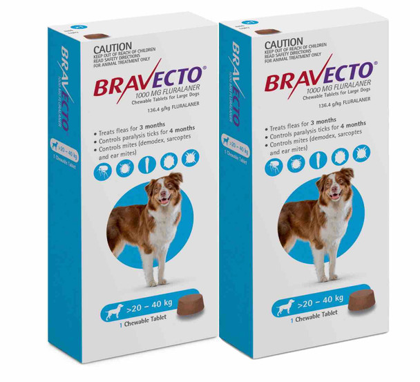 Bravecto Flea and Tick Chew for Dogs 44-88 lbs (20-40 kg) - Blue 2 Chews