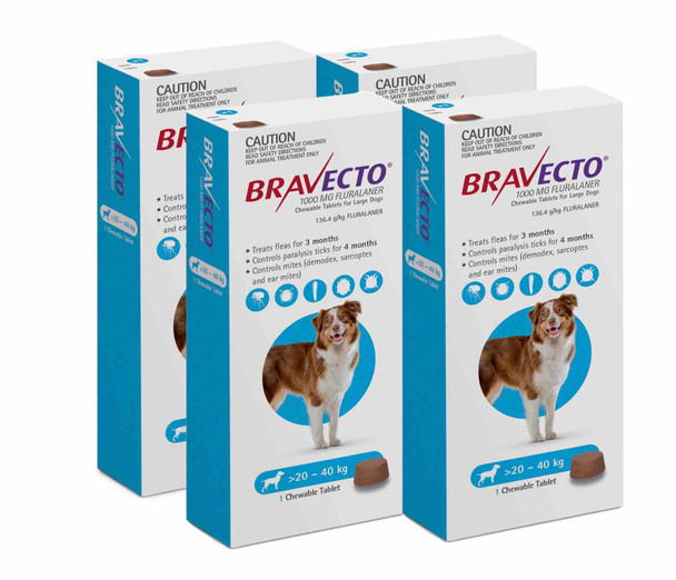 Bravecto Flea and Tick Chew for Dogs 44-88 lbs (20-40 kg) - Blue 4 Chews