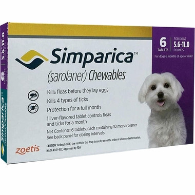 Simparica For Small Dogs & Puppies 6-11lbs (2.6-5kg) - 6 Chews