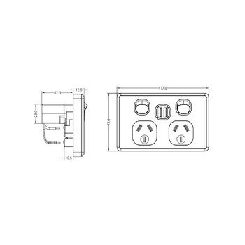 Fast Charge 2*2.4A Total 4.8 Amp Dual USB Double Power Point 10 Amp GPO