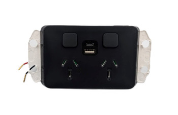 10A BLACK Clipsal Iconic Double Power point GPO with USB Charger A + C