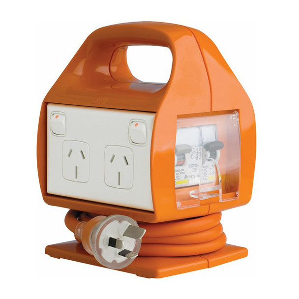 Builders 15 Amp Portable RCD 2x Double Power Point Outlet GPO