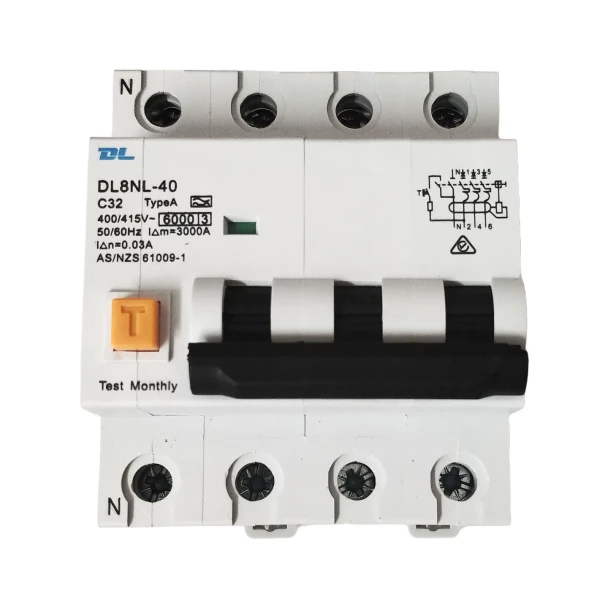 32 AMP 4 Pole 6kA RCBO  C Curve - 3 Phase RCBO 3 Pole /4P