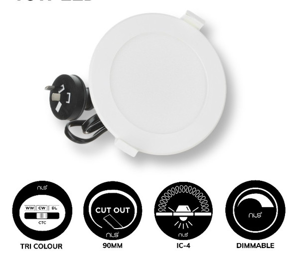 13W Tri-Colour Dimmable LED Downlight Kit 90mm Cutout