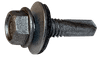 #12-24 x 7/8" Hex Washer Head Tek Screw #4 Point, Steel Silver Ruspert (1000 HR) with Neo Washer (Box of 1,500)