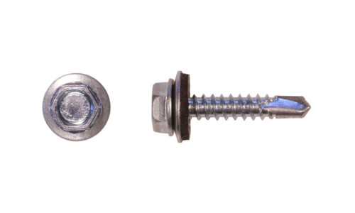 #12-14 x 1-1/2 Hex Washer Head  Tek Screw #3 Point, Steel Silver Ruspert with Neo Washer (Box of 1500)