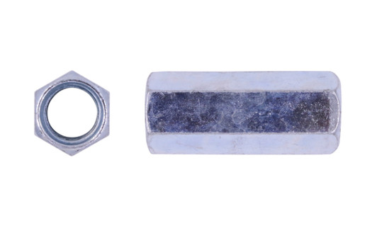 1-1/4"-7 x W1-5/8" x L3" Coupling Nut , Low Carbon Steel, Zinc Clear