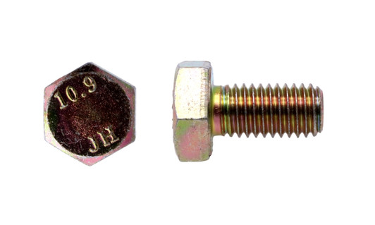 M10-1.50 x 20 mm Hex Cap Screw Grade 10.9 Zinc Yellow DIN 933 (FT)