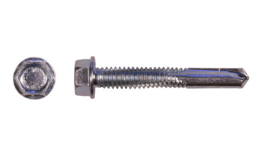#12-24 x 2 Hex Washer Head  Tek Screw #5 Point, Steel Zinc  (Case of 2000)